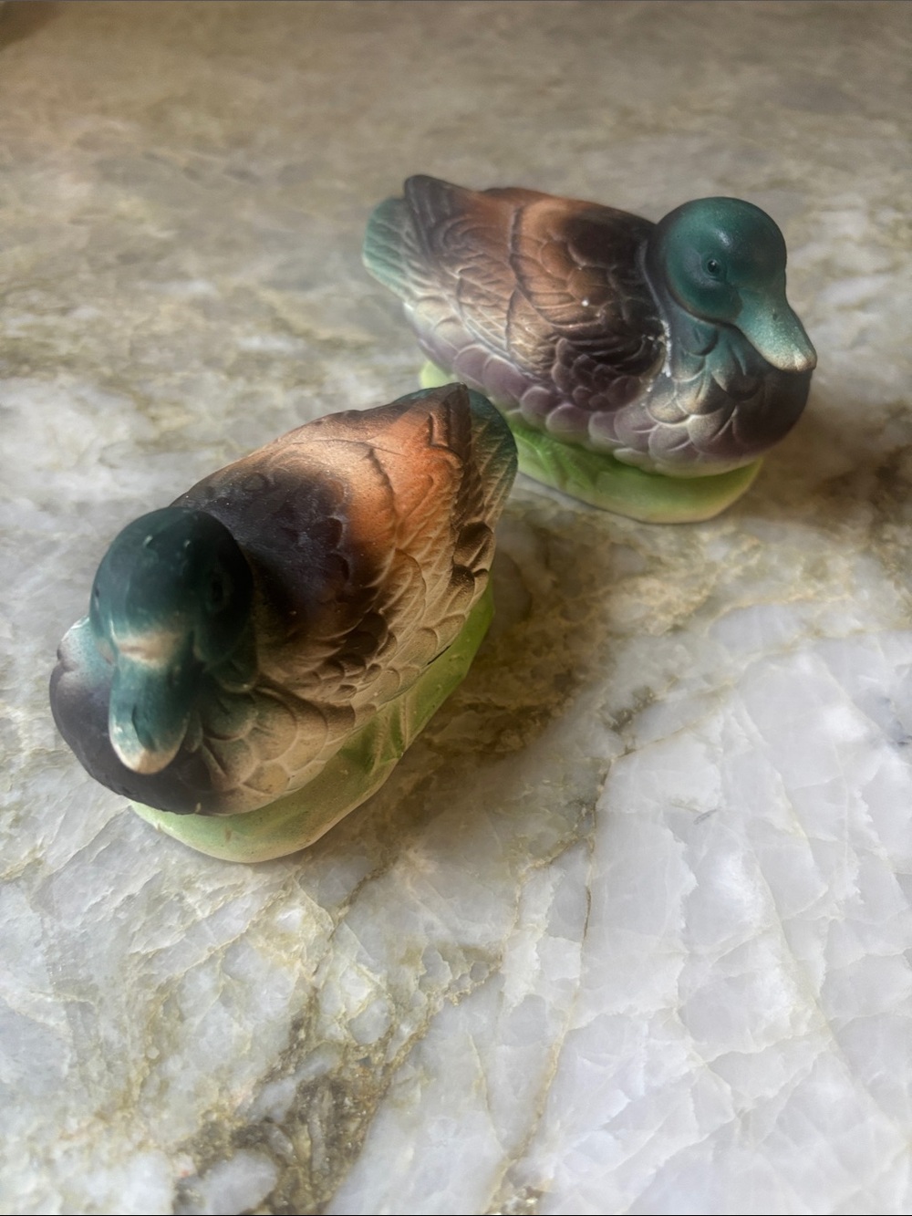 Vintage Decorative Ceramic Duck Shaker Set - Green and Brown